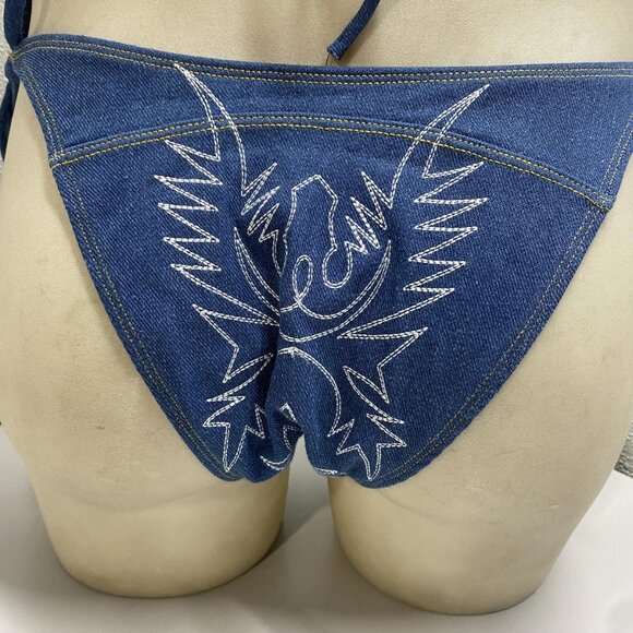 NEW UNDERSTATED Leather Women’s Bootscoot Bikini Set Denim Blue Size M - Picture 6 of 15